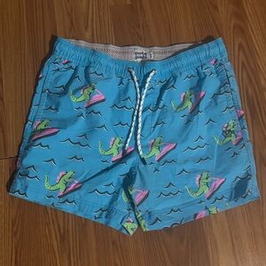 Party Pants Dino Ripper Blue Board Shorts Men’s Swim Trunks Size L Funny Humor